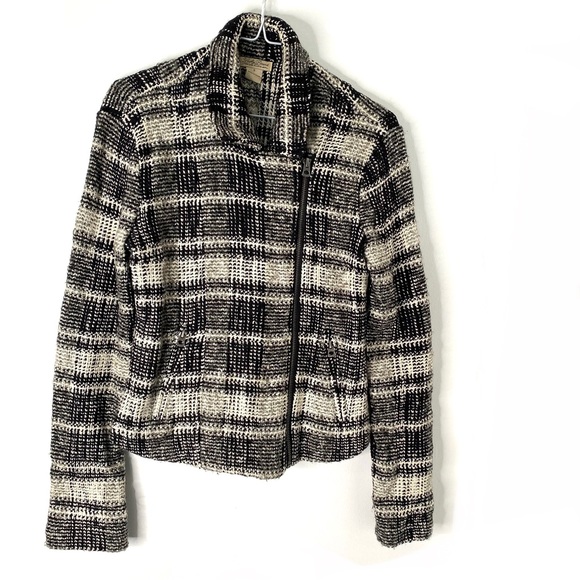 Lucky Brand Black White Tweed Zipper Moto Blazer Coat - Picture 4 of 8